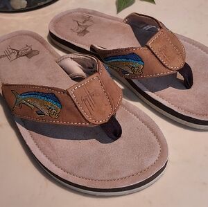 Guy Harvey Embroidered Fish Leather & Suede Flip Flops - Men's 8.